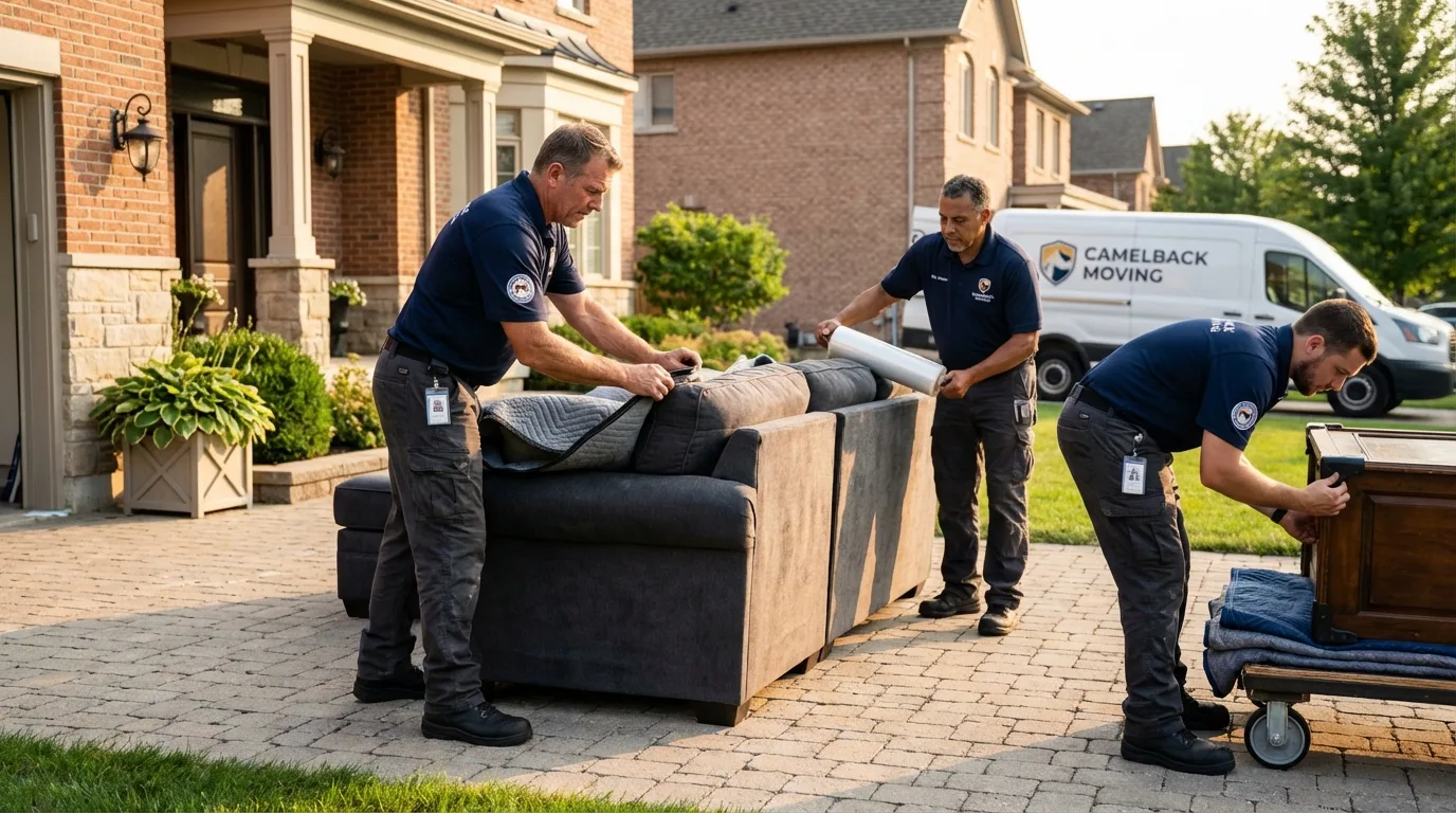 Large estate moving crew wrapping furniture in Lafayette, OR
